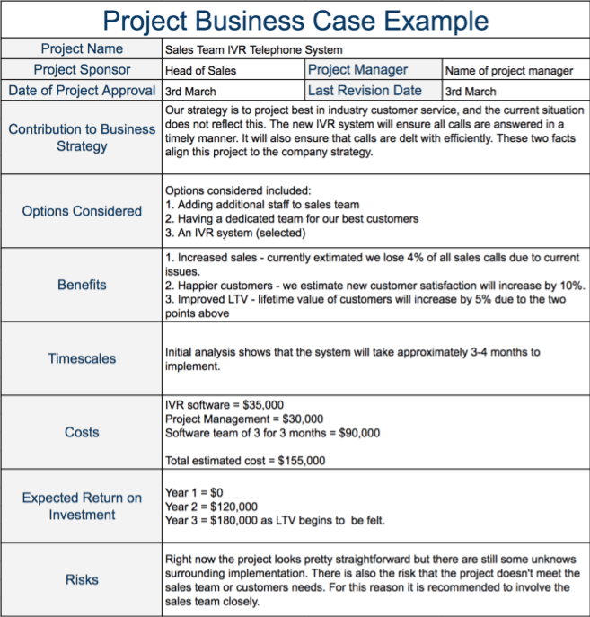 Project Business Case Example Expert Program Management